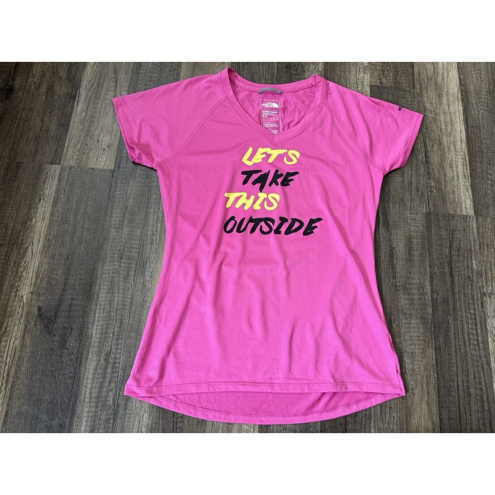 The North Face Shirt Small Women's S/P Pink Short Sleeve Let's Take This Outside